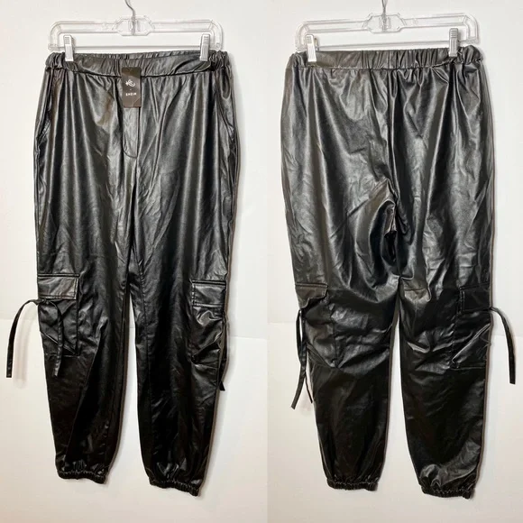 Nwt SHEIN Black Faux Leather Cargo Pants L - Picture 5 of 7